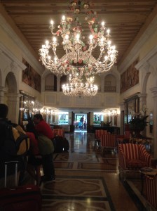 Lobby of Venezia Boscolo. Murano glass chandelier.